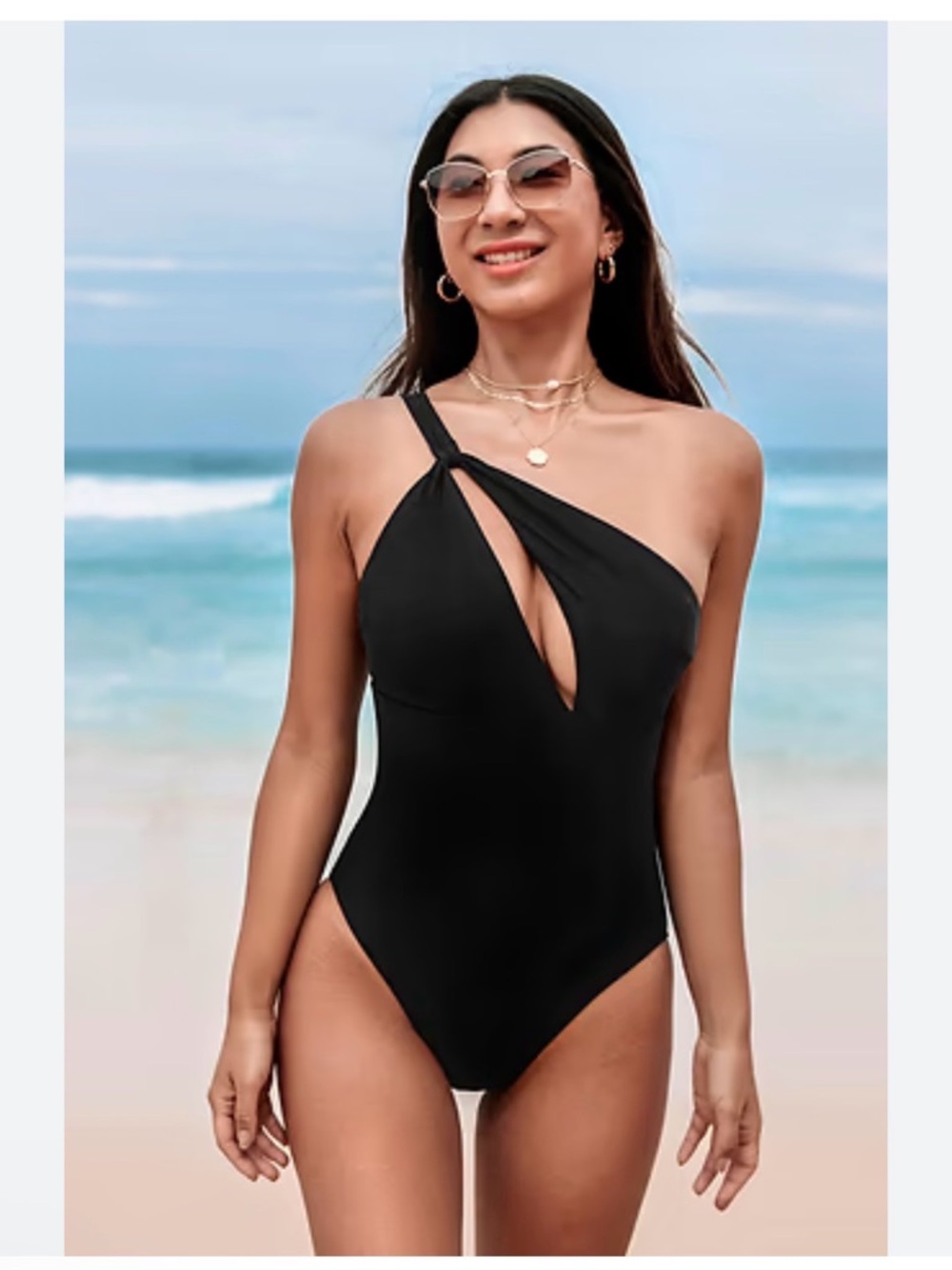 Cupshe Greenland Aurora Cutout One Shoulder Black One Piece Swimsuit Sz M